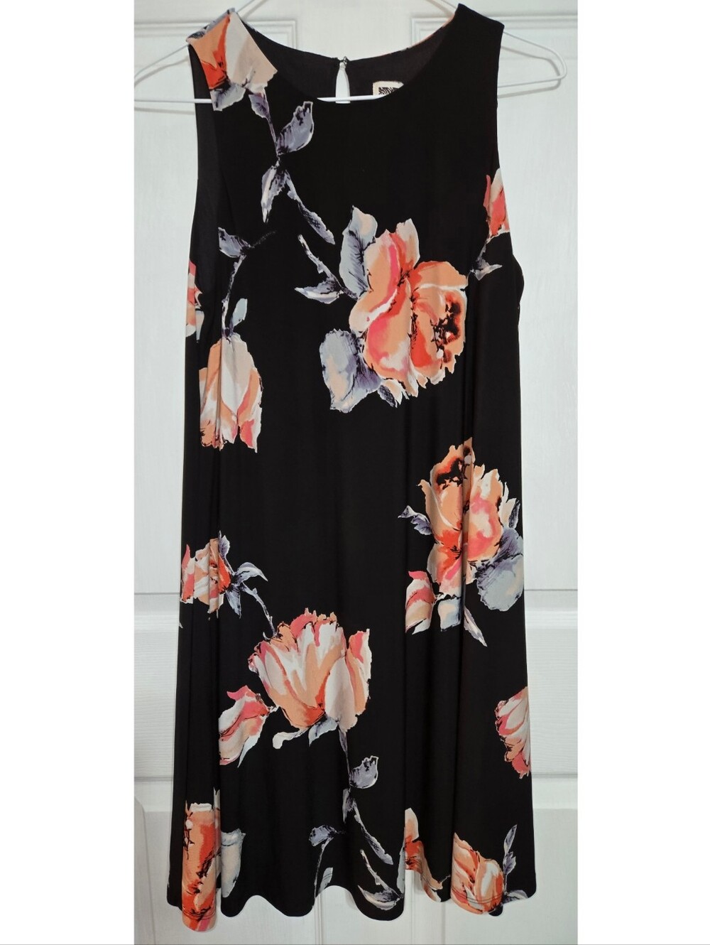 Anne Klein Black Dress with Coral Floral Print
